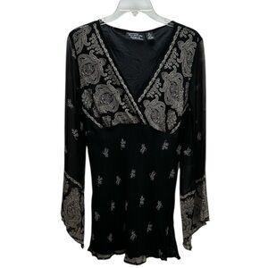 New York City Design Co.‎ Black/White 100% Silk Babydoll Top XL Whimsigoth Fairy
